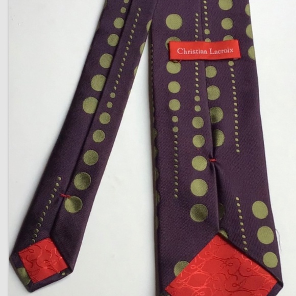 Christian Lacroix aubergine colour & dots Silk tie made in Italy 🇮🇹 - Picture 5 of 7